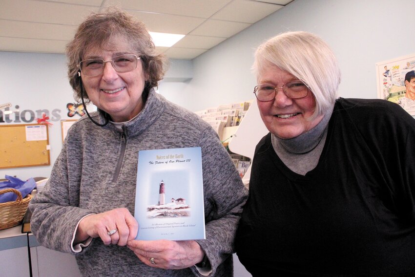 COMING UP THIS SUNDAY: Noreen Inglesi, Artist in Residence and Notable Works director Bina Gehres with a copy of Voices of the Earth, Vol III that will be featured this Sunday at an event at the Audubon Nature Center and Aquarium in Bristol in sessions starting at 11 a.m. and 1:30 p.m. (Cranston Herald photo)