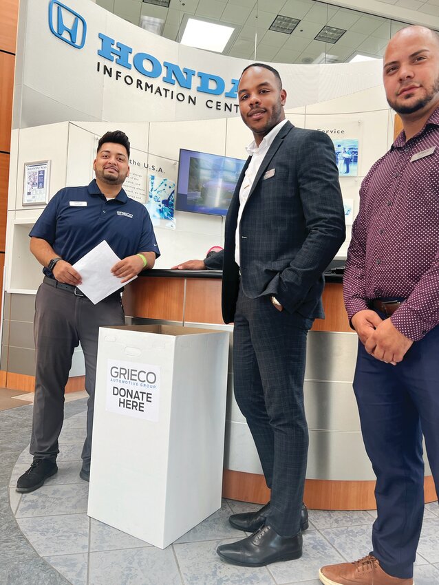 BACK TO SCHOOL: From left to right Brandon Melgar, John Abutu Jr. and Edison Mercardo are hoping you stop by to see them at one of Grieco Automotive Group&rsquo;s dealerships in Johnston, East Providence, Middletown or Seekonk to donate school supplies.