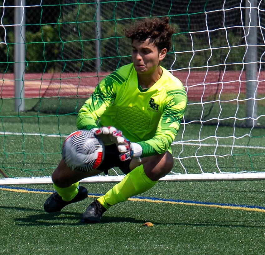 The Warwick Beacon&rsquo;s Athlete of the Week is Bishop Hendricken soccer player Angelo Roca. Roca has emerged as arguably the state&rsquo;s best keeper, recording three straight shutouts in net to help the Hawks improve to 6-1-1. (Photo by Leo van Dijk)