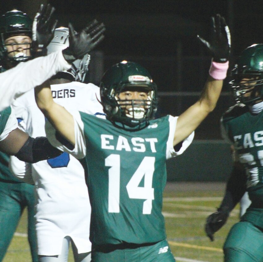 TAKING THE WIN: Cranston East&rsquo;s Aiden Vor celebrates as time expires last week. (Photos by Alex Sponseller)