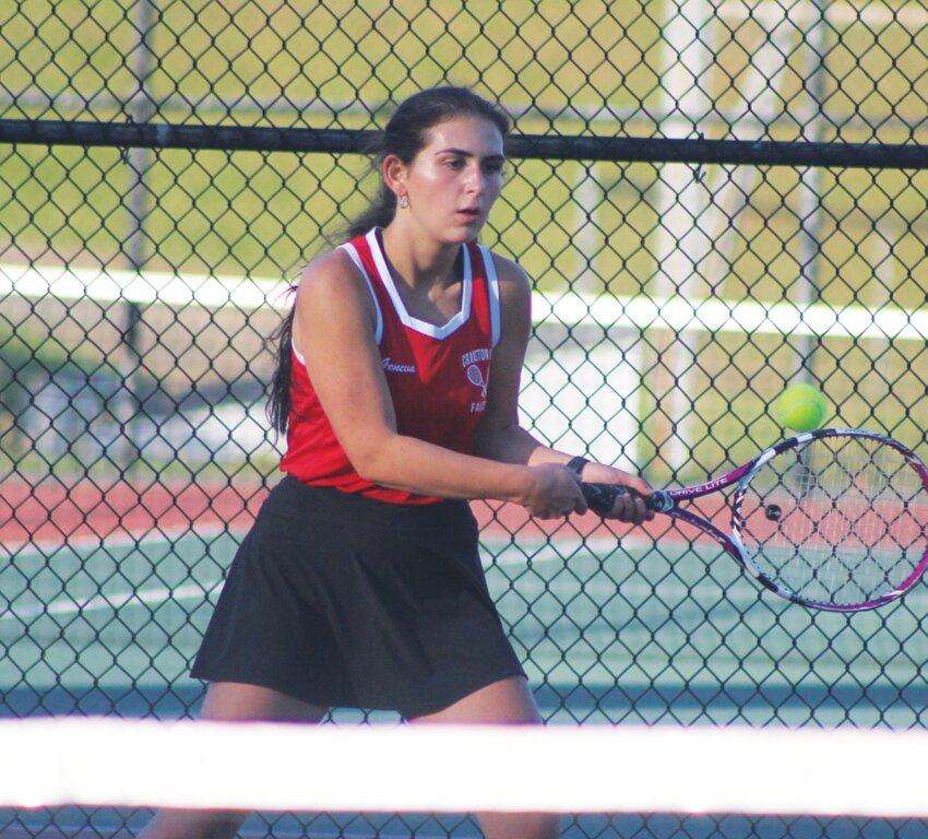 SENIOR CAPTAIN: Geneva Lindsay, who was the team&rsquo;s senior captain this fall, returns a shot last week at the first singles spot.