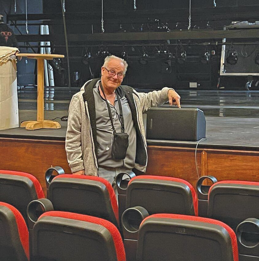 HE KNOWS THE SOUND OF MUSIC: In December 2022, Dan Gauvin shows off the new Lip Fill speakers at the Park Theater. (Cranston Herald Photo by Pam Schiff)