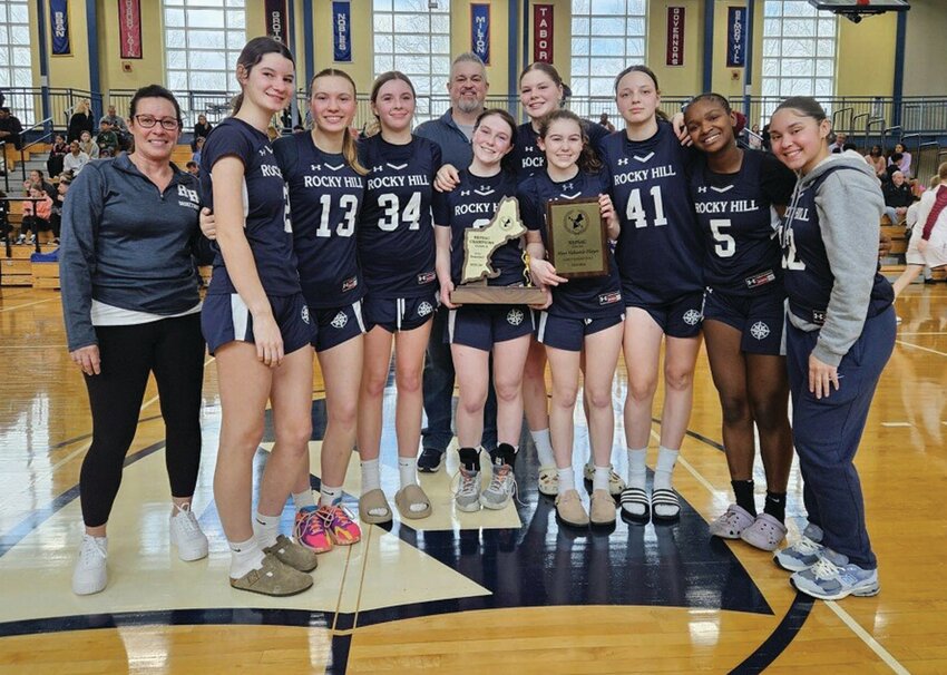 LEAGUE CHAMPS: The Rocky Hill girls basketball team after winning the NEPSAC championship. (Submitted photos)