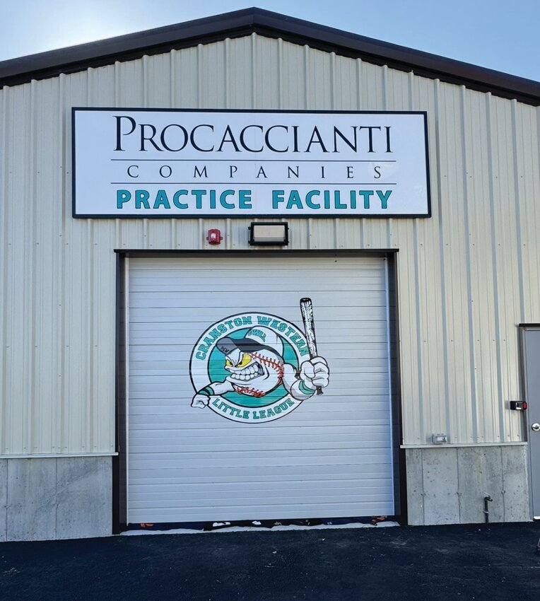 READY FOR OPENING DAY: A look at the exterior of Cranston Western Little League’s new indoor practice facility, which opened earlier this month and features two batting cages. (Submitted photos)