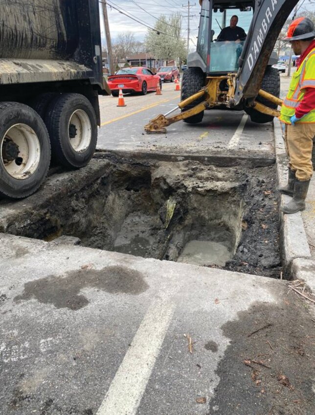 LEAKING: Warwick Mayor Frank Picozzi posted photos from West Shore Road, where city crews are working to repair a leaking sewer line.