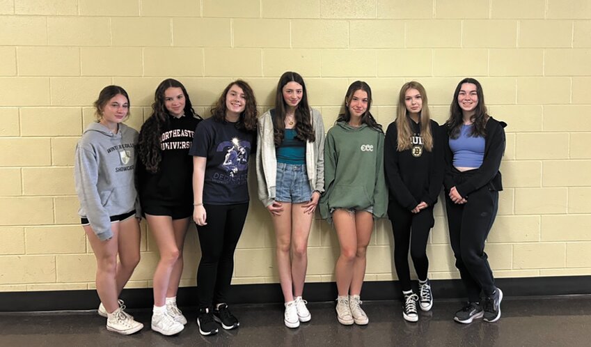 HEADING  TO NATIONAL HISTORY DAY: Toll Gate freshmen Morgan Cook, Charlotte DeGaetano, Avery Roy, Savannah Lozowski, Anna O’Donnell, Isabella Alves and Kyleigh LeTellier pose following their qualification for the National History Day competition. (Submitted photo)