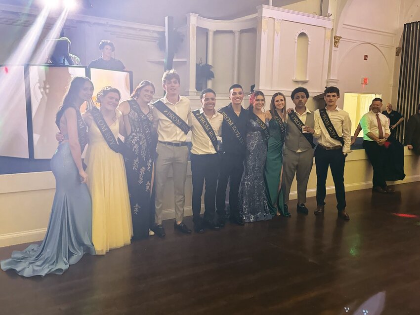 ALL ROYALS: Toll Gate seniors selected as royalty by the faculty line up on the Rhodes on the Pawtuxet dance floor at Friday&rsquo;s prom. (Warwick Beacon photo)